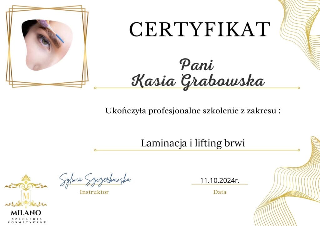 Certyfikaty i szkolenia Kasia Grabowska Metamorfoza Maków Mazowiecki Salon Kosmetyczny