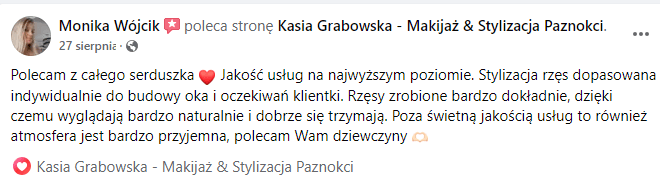 Opinie o rzęsach w salonie Kasi Grabowskiej