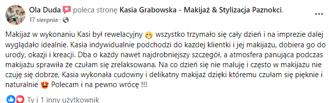 Opinie zadowolonych klientek Metamorfoza Kasia Grabowska