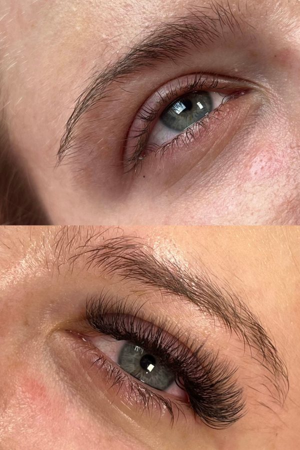 Przed i po przedłużaniu rzęs – efekt naturalnego podkreślenia w salonie Metamorfoza Kasia Grabowska, Maków Mazowiecki