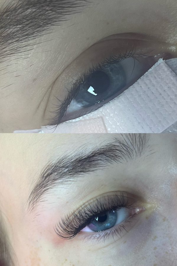 Przedłużanie rzęs metodą 1:1 – przed i po zabiegu w salonie Metamorfoza Kasia Grabowska, Maków Mazowiecki