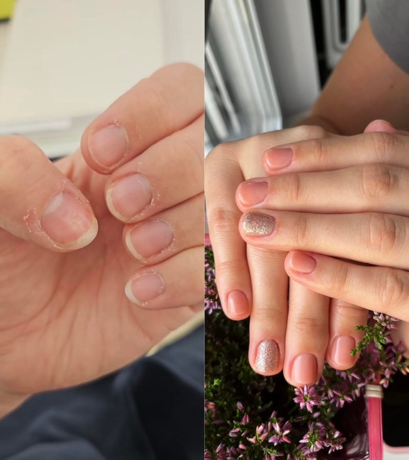 Efekt przed i po stylizacji paznokci w salonie Metamorfoza Kasia Grabowska Maków Mazowiecki