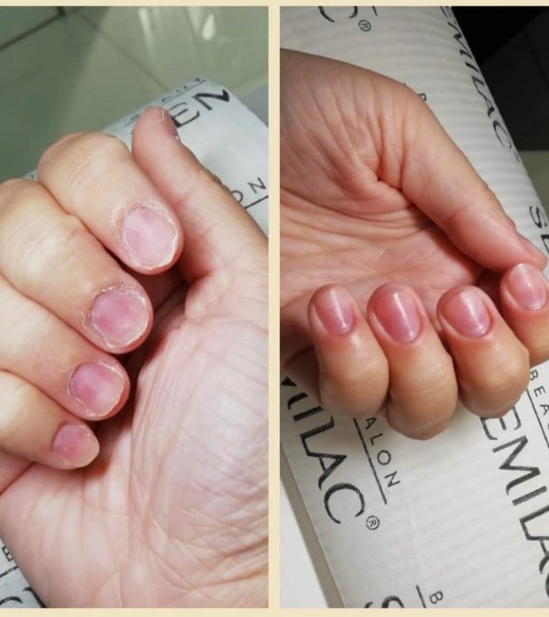 Efekt przed i po stylizacji paznokci w salonie Metamorfoza Kasia Grabowska Maków Mazowiecki